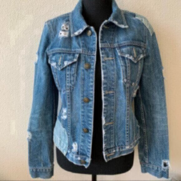 Earl Jean Distressed Patchwork Jean Jacket - Picture 12 of 16